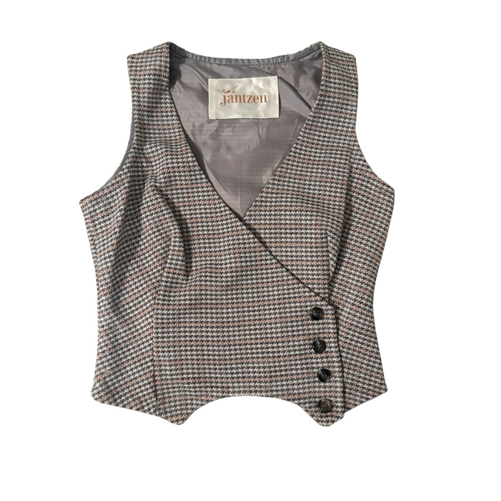 Vintage Jantzen gray plaid houndstooth asymmetric button vest top 90s size XS
